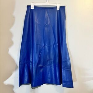 Zara Covalt Blue A-Line Leather Skirt
